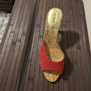 Guess red suede slip on heel.